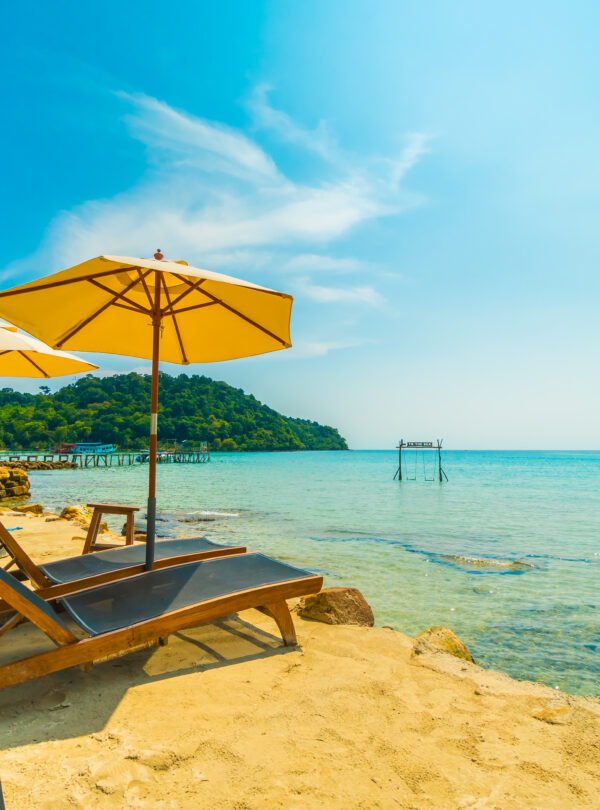 Beautiful tropical beach and sea with coconut palm tree in parad